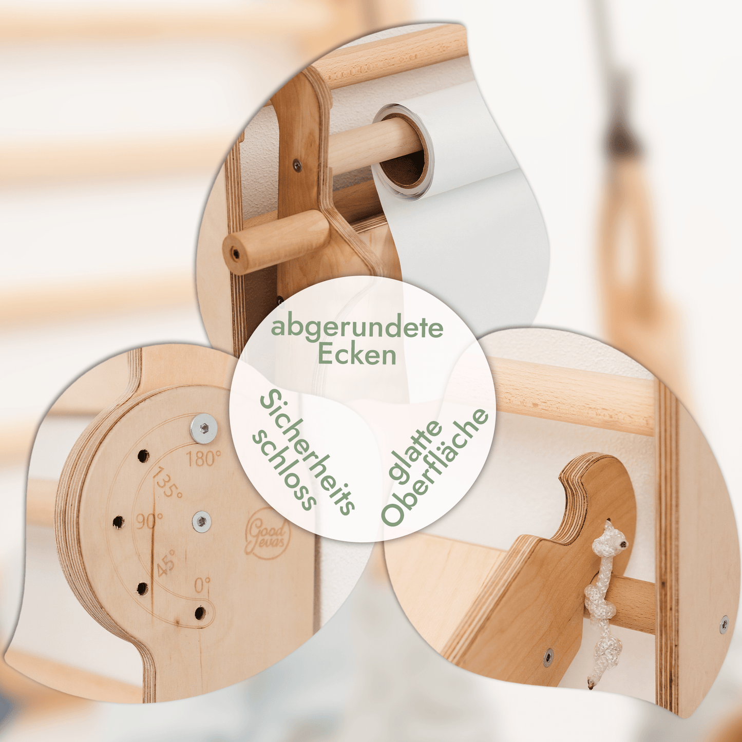 8in1 Kletterwand Indoor: Sprossenwand, Gymnastikringe, Hängeleiter, Tellerschaukel, Rutsche, Klimmzugstange, Maltafel und Kinderstuhl für Kinder – Beige
