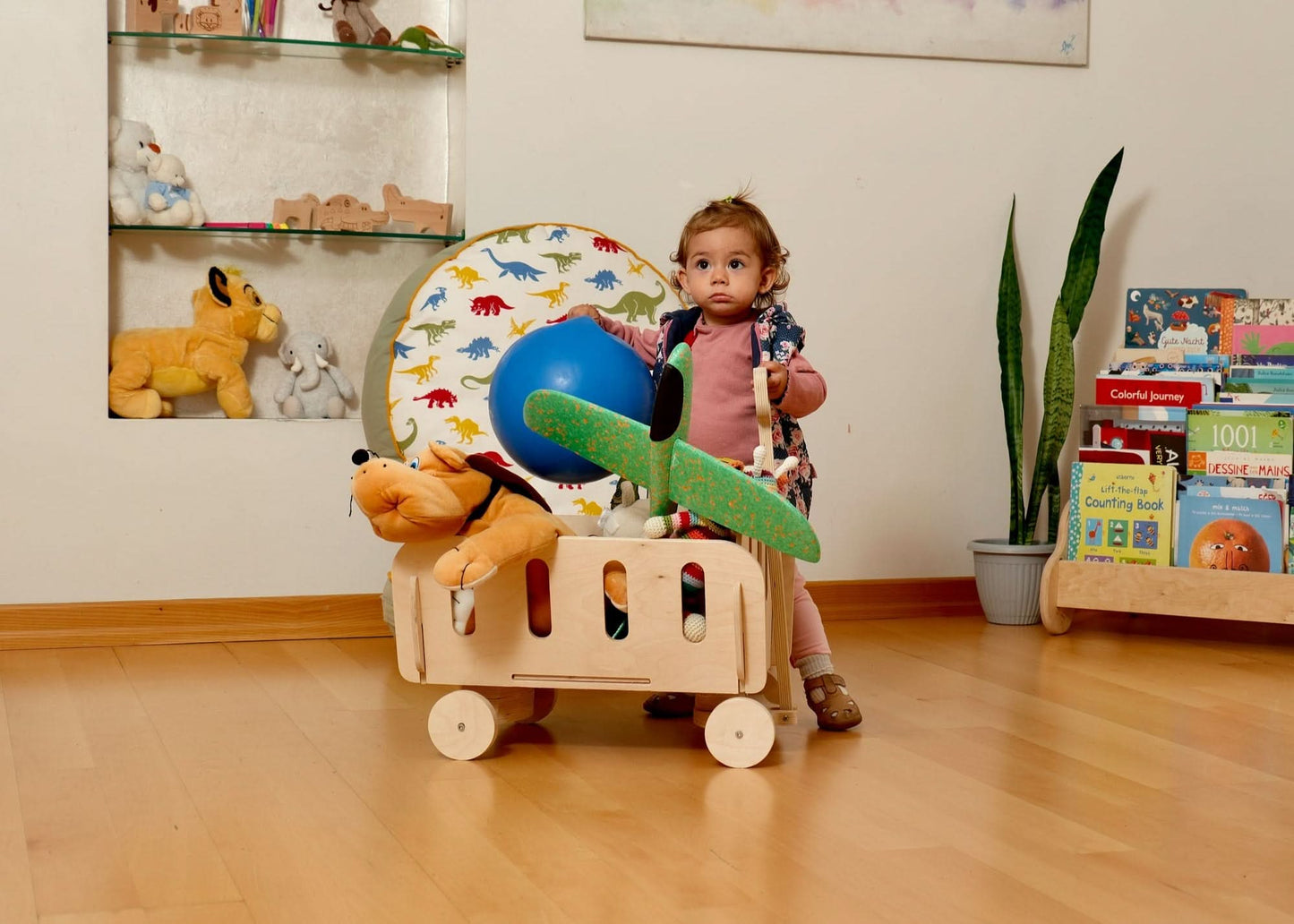 Umweltfreundliche Montessori-Holz-Spielzeugkiste mit Rollen