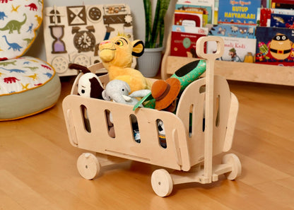 Umweltfreundliche Montessori-Holz-Spielzeugkiste mit Rollen